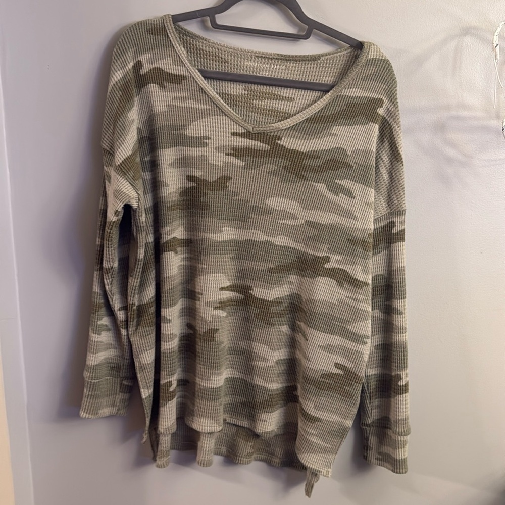 Oversized camo waffle knit top
